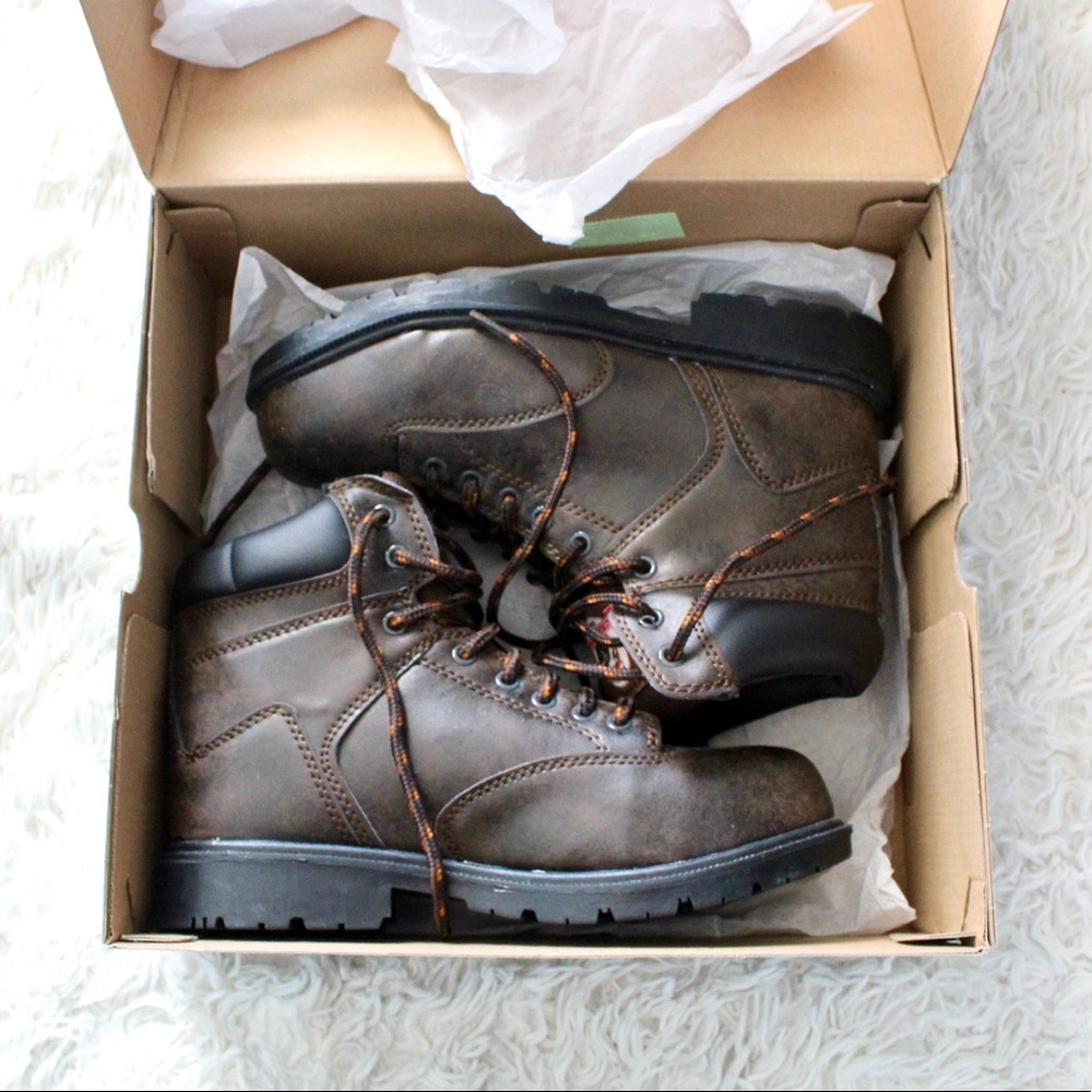 NEW Brahma Men's Raid Steel Toe Work Comfort Boots Brown Oil & Slip Resistant